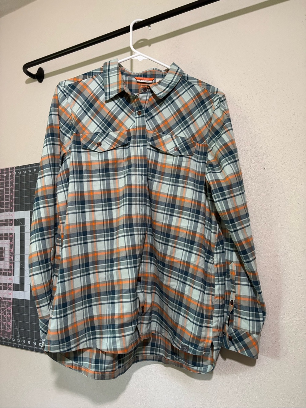 L.L. Bean Women's Plaid Button-Down Shirt in Blue, Orange & White